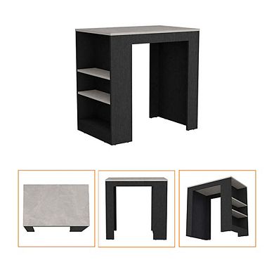 Harlan Kitchen Island, Counter Height Table Top With 3-side Shelf