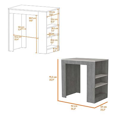 Harlan Kitchen Island, Counter Height Table Top With 3-side Shelf