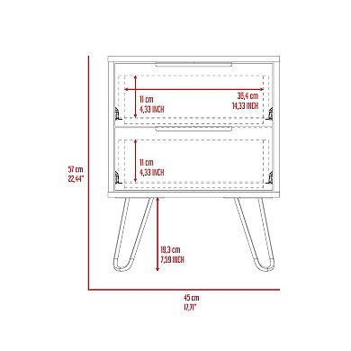 Nuvo 2 Nightstand,Two Drawers, Hairpin Legs
