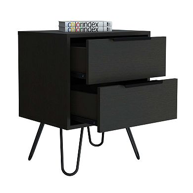 Nuvo 2 Nightstand,Two Drawers, Hairpin Legs