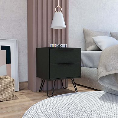 Nuvo 2 Nightstand,Two Drawers, Hairpin Legs
