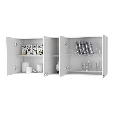 Winslow 150" Wall Cabinet, Four Doors, Two Divisions, Two Shelves