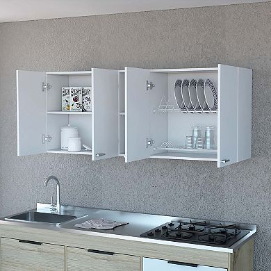 Winslow 150" Wall Cabinet, Four Doors, Two Divisions, Two Shelves