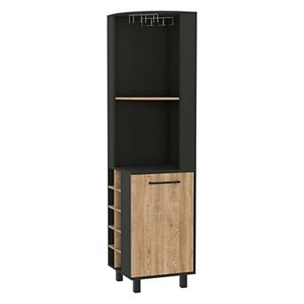 Leah Corner Bar Cabinet, Two Shelves, Ten Built-in Wine Rack, Single Door Cabinet, Two Interior Shelves