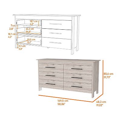 Luxor Six Drawer Double Dresser, Superior Top, Four Legs