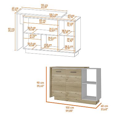 Aspen Kitchen Island, Two Concealed Shelves , Three Divisions