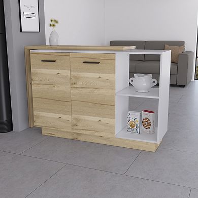 Aspen Kitchen Island, Two Concealed Shelves , Three Divisions