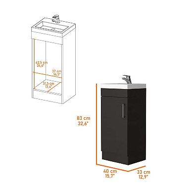 Toledo Bathroom Vanity, Metal Handle, Sink, Single Door Cabinet