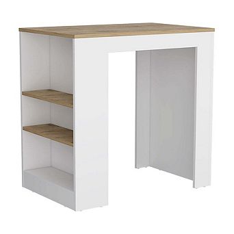 Harlan Kitchen Island, Counter Height Table Top with 3-Side Shelf