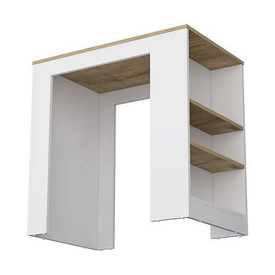Harlan Kitchen Island, Counter Height Table Top with 3-Side Shelf