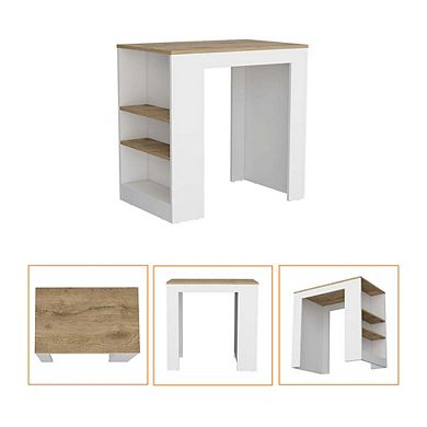 Harlan Kitchen Island, Counter Height Table Top with 3-Side Shelf