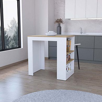 Harlan Kitchen Island, Counter Height Table Top with 3-Side Shelf