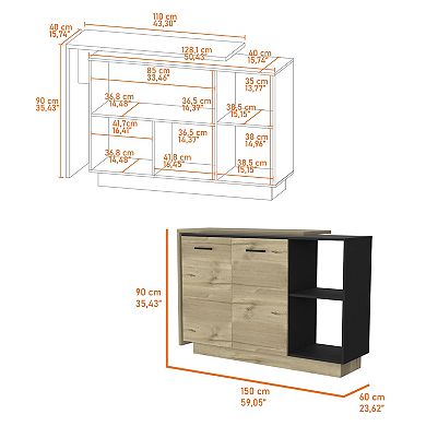 Aspen Kitchen Island, Two Concealed Shelves , Three Divisions