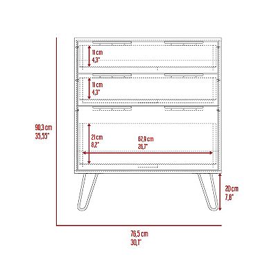 Praga Dresser, Three Drawers, Superior Top, Hairpin Legs