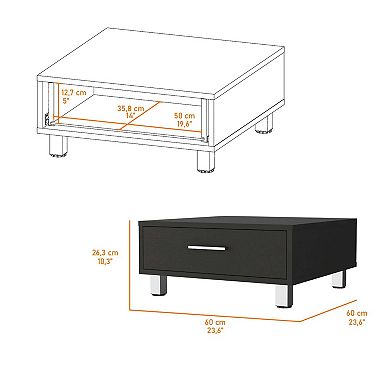 Myers Coffee Table, Four Legs, One Drawer