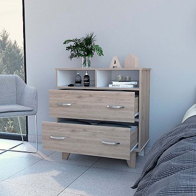 Portobelo Two Drawer Dresser, Two Shelves, Superior Top, Four Legs