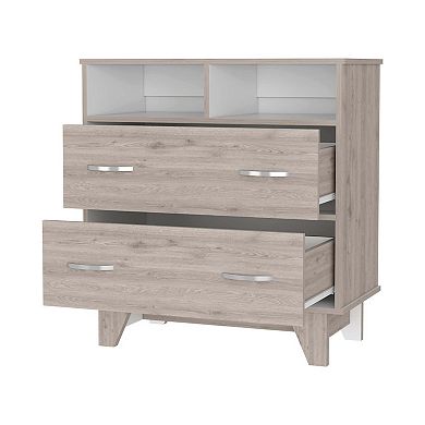 Portobelo Two Drawer Dresser, Two Shelves, Superior Top, Four Legs