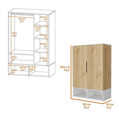 Rose Double Door Armoire, Hanging Rod, Seven Shelves