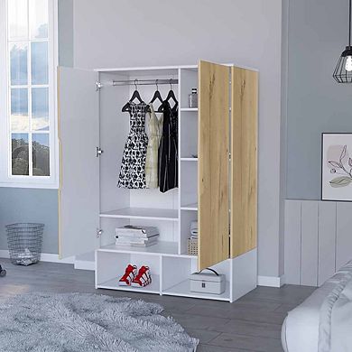Rose Double Door Armoire, Hanging Rod, Seven Shelves
