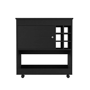 Texas Bar Cart, One Cabinet, Six Bottle Cubbies, Four Casters