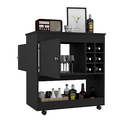 Texas Bar Cart, One Cabinet, Six Bottle Cubbies, Four Casters