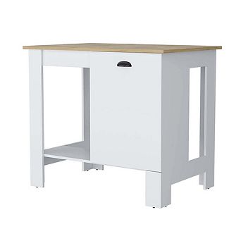 Lander Kitchen Island with Single Door and Lower Open Shelf