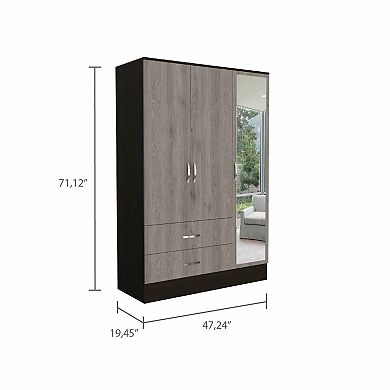 Florencia S Mirrored Armoire, Two Cabinets With Divisions, Two Drawers