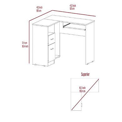 Raleigh L-shaped Desk, Two Drawers, One Shelf, Cpu Storage