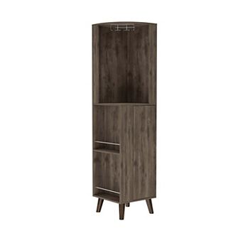 Quinn Corner Bar Cabinet, Two External Shelves, One Drawer, Two Interior Shelves