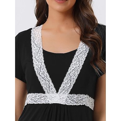 Women's Lace Short Sleeve Soft Nightgown Maternity Knee Length Sleep Nightshirt