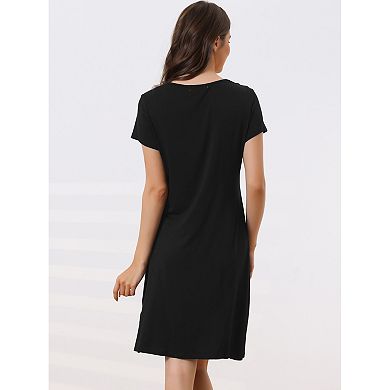 Women's Lace Short Sleeve Soft Nightgown Maternity Knee Length Sleep Nightshirt