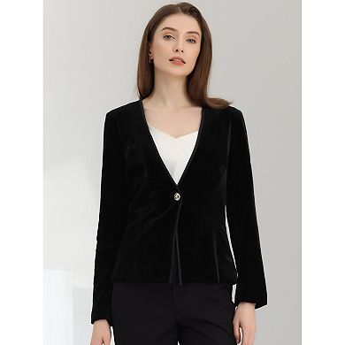 Women's Long Sleeve Office Collarless One Button Velvet Blazer