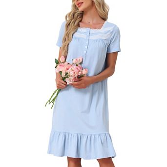 Women's Victorian Princess Lace Short Sleeve Cotton Sleepwear