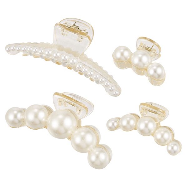 4 Pcs Pearl Hair Claw Styling Hair Clips Strong Hold Hair 