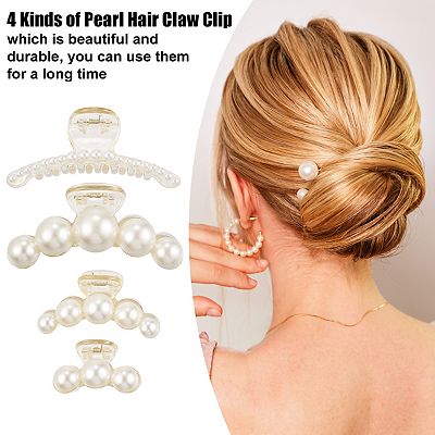 4 Pcs Pearl Hair Claw Styling Hair Clips Strong Hold Hair  display picture 3