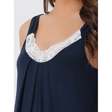 Women's Nightgown Soft Pleated Sleep Dress Full Slip Lace Lingerie Babydoll Sleepwear
