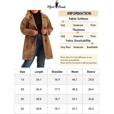 Women's Plus Size Faux Suede Notched Lapel Double Breasted Trench Coat Jacket With Belt