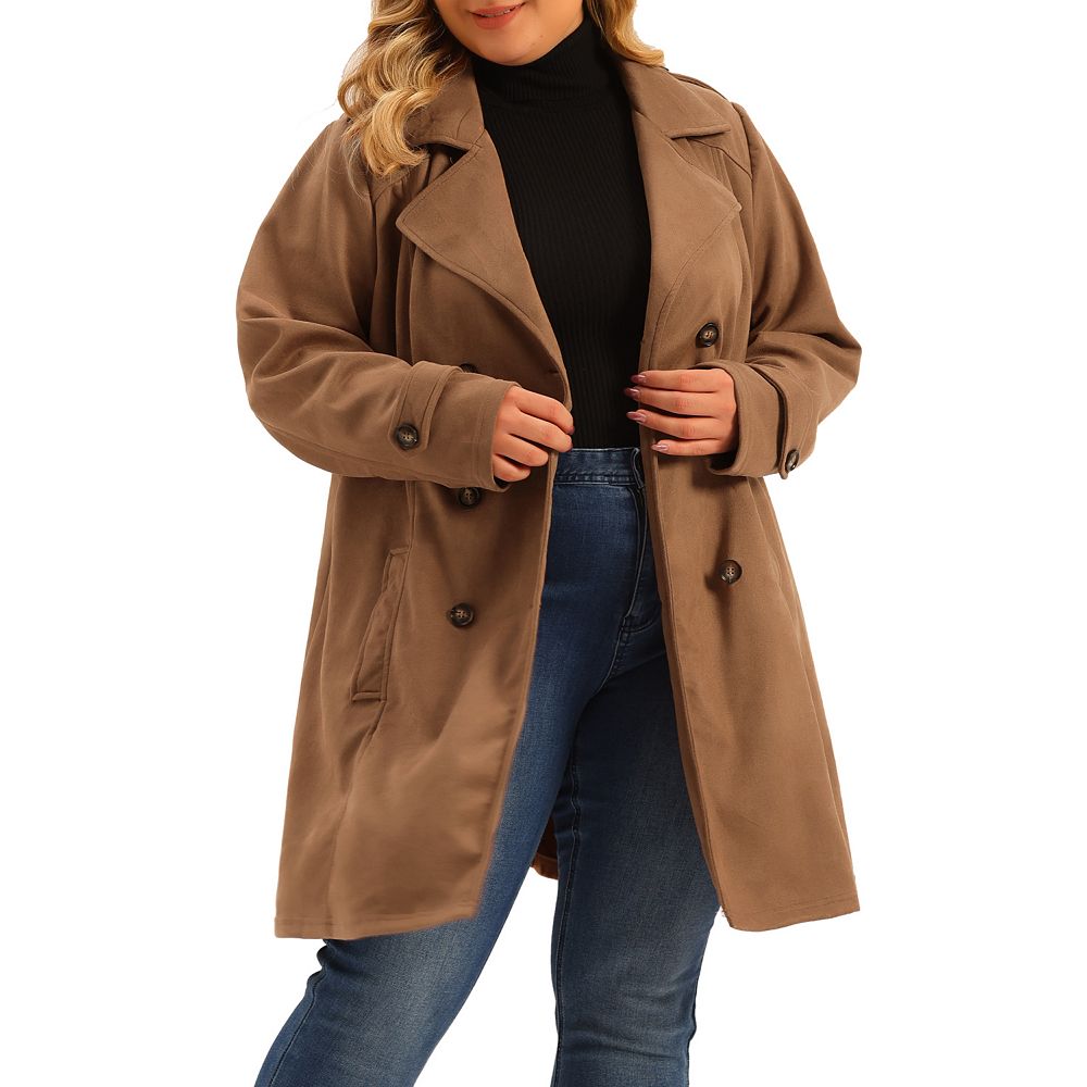 Women's Plus Size Faux Suede Notched Lapel Double Breasted