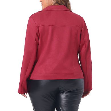 Plus Size For Women Jacket Faux Suede Bomber Moto Biker Zip-up Coat Jackets