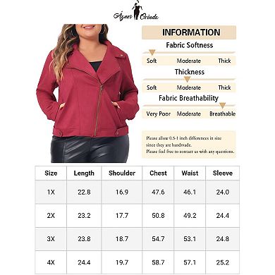 Plus Size For Women Jacket Faux Suede Bomber Moto Biker Zip-up Coat Jackets