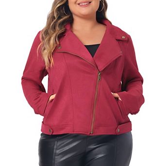 Plus Size For Women Jacket Faux Suede Bomber Moto Biker Zip-up Coat Jackets Brown