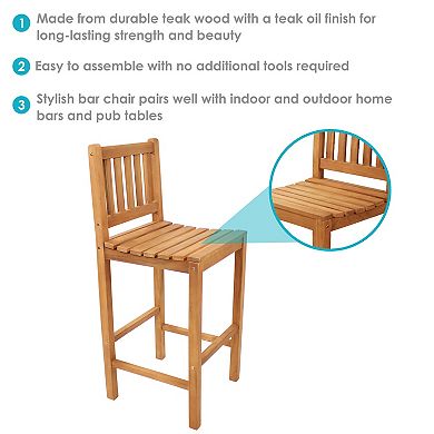 Sunnydaze Teak Wood Outdoor Bar-height Chair - 43" H