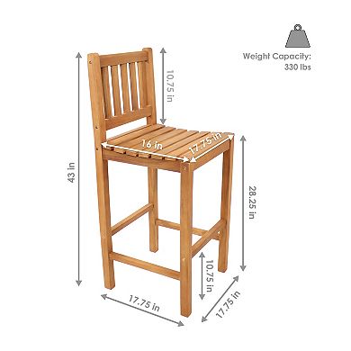 Sunnydaze Teak Wood Outdoor Bar-height Chair - 43" H
