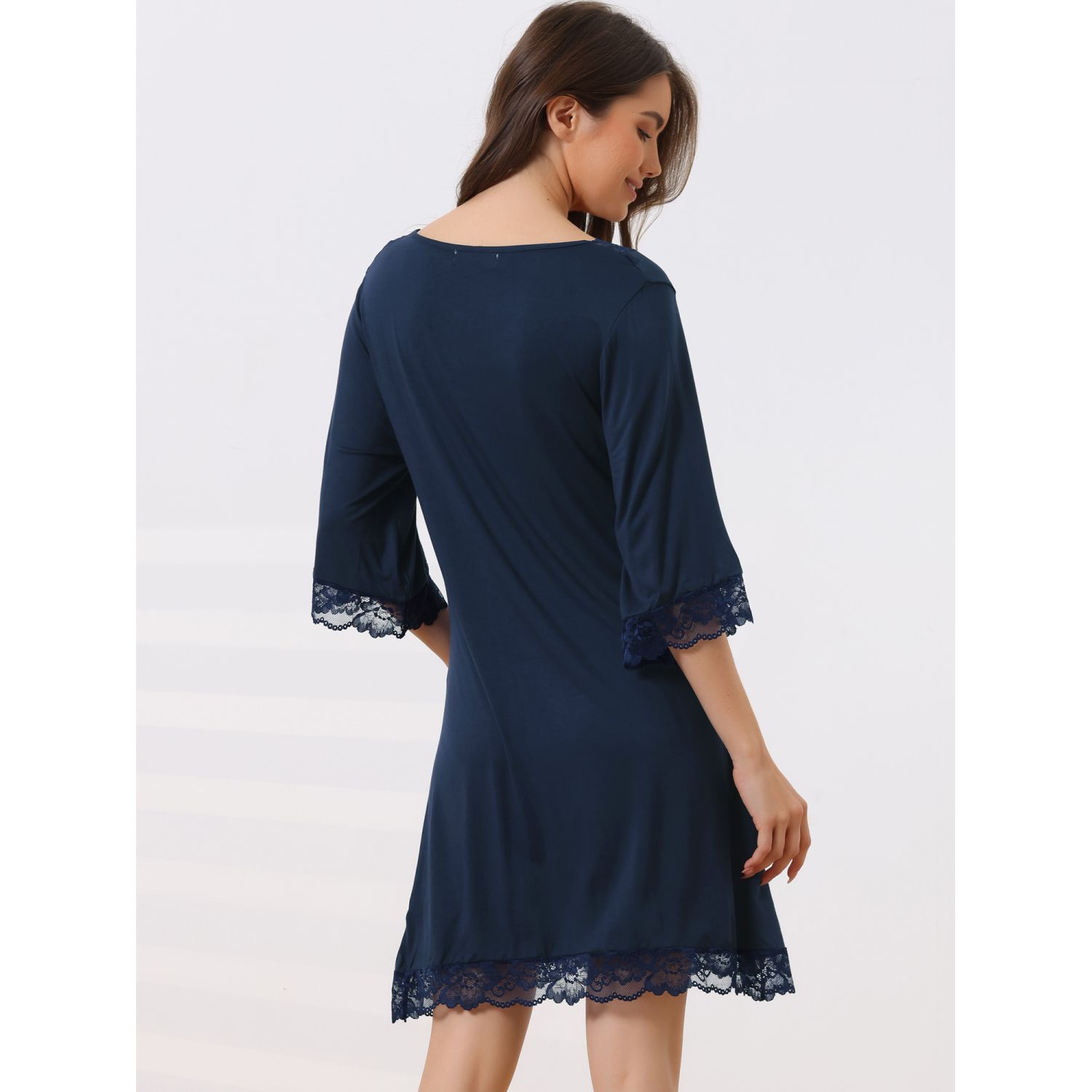WiWi Women's Bamboo Nightgown | 3/4 Sleeve Sleep Shirt, Lightweight, Plus Size S-3X, Navy Blue, Large