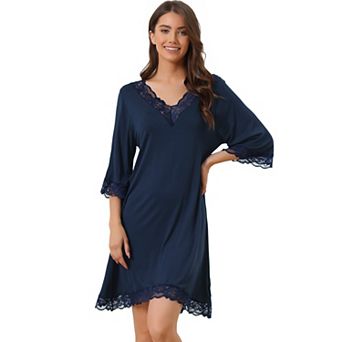Womens Lace Nightshirt Soft Half Sleeve Sleepshirt Loungewear Pajama Nightgown