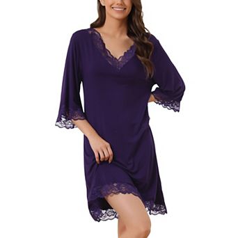 Womens Lace Nightshirt Soft Half Sleeve Sleepshirt Loungewear Pajama Nightgown