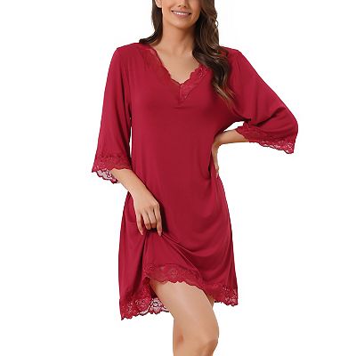 Womens Lace Nightshirt Soft Half Sleeve Sleepshirt Loungewear Pajama Nightgown