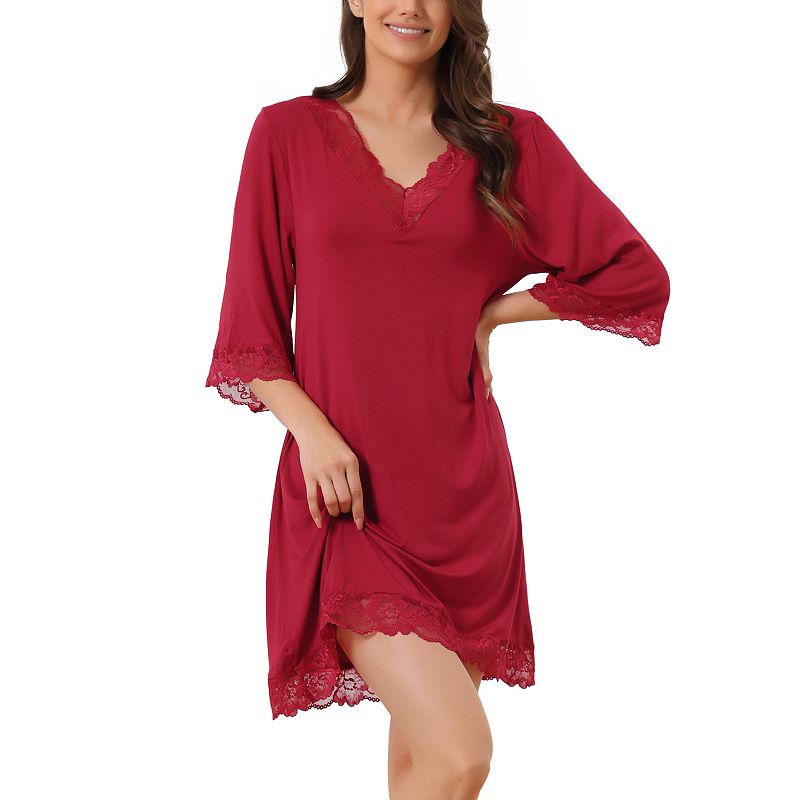 cheibear Womens Sleeveless Pajamas Tank Dress with Pockets V-Neck Sleepwear  Lounge Nightgowns Red Small