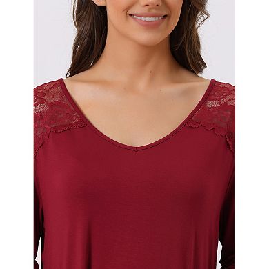 Women's Lace Trim Long Sleeves Pull-on Nightshirt Dress
