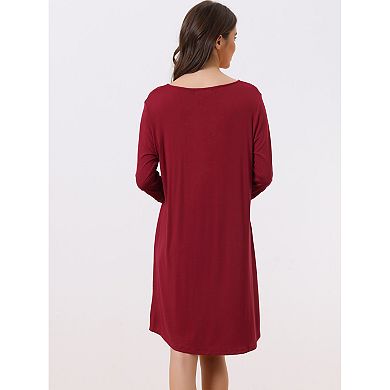 Women's Lace Trim Long Sleeves Pull-on Nightshirt Dress